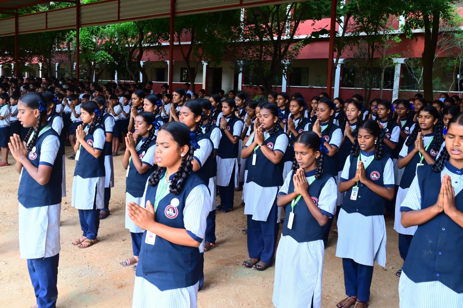 Students standing for the morning assembly
